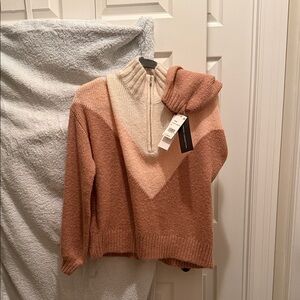 French Connection Women's quarter zip Sweater in Cream and shades of rose